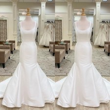 Elegant Mermaid Wedding Dresses Square Neck Satin Sweep Train Bridal Gowns