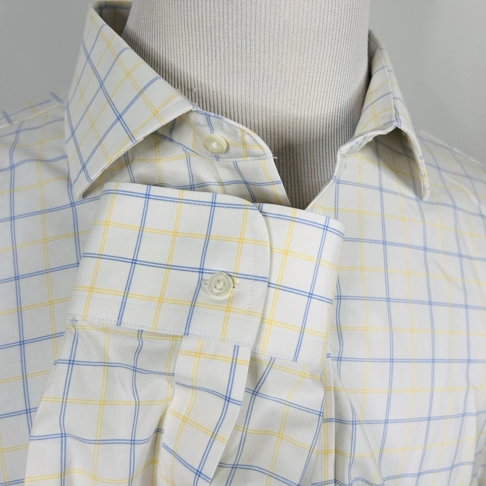 Camisa de vestir Brooks Brothers 18 34 Madison sin hierro amarillo azul algodón a cuadros Foto 4 de 4