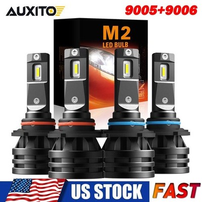 9005+ 9006 LED Headlights Kit Combo Bulbs 6000K High Low Beam Super White Bright