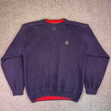 Vintage Y2K Tommy Hilfiger Sweater Mens XL Navy Blue Heavy Pull Over Crew Crest