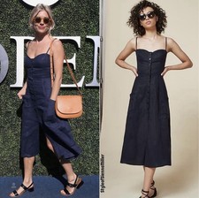 Reformation Linen Black Button-Front Midi Dress – Size 4. Navy