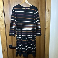 Vince Camuto Sweater Dress XL Knee Length A-line Stripe Rainbow Stretch LS