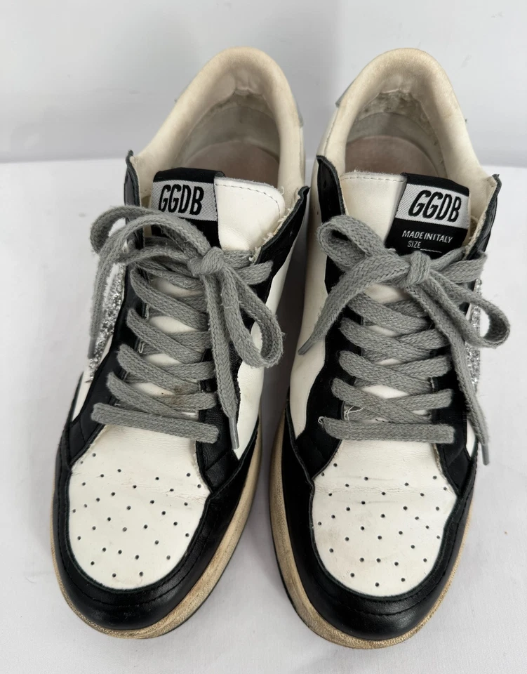 GGDB Golden Goose Ballstar Blanco Negro Cuero Plata Estrella Logo Brillo Talla 40 Foto 2 de 4