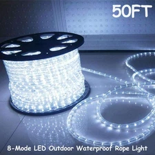 25/50 FT Cool White Thick LED Rope Light Accent Indoor Outdoor Waterproof Rope