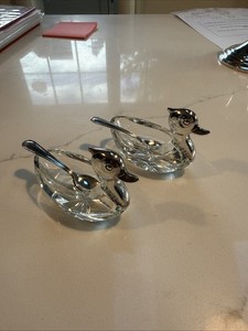 Vtg 835 SILVER CRYSTAL Duck Figures Set SALT CELLARS + Spoons German HB Bauer ?