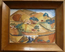 GRIMES, Vintage FOLK MODERNISM, MODERN EXPRESSIONISM OIL, RURAL TOWN AMERICANA