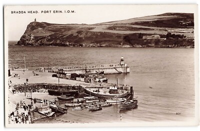 Bradda Head Port Erin IO viele Boote im Hafen UNP RPPC Postkarte