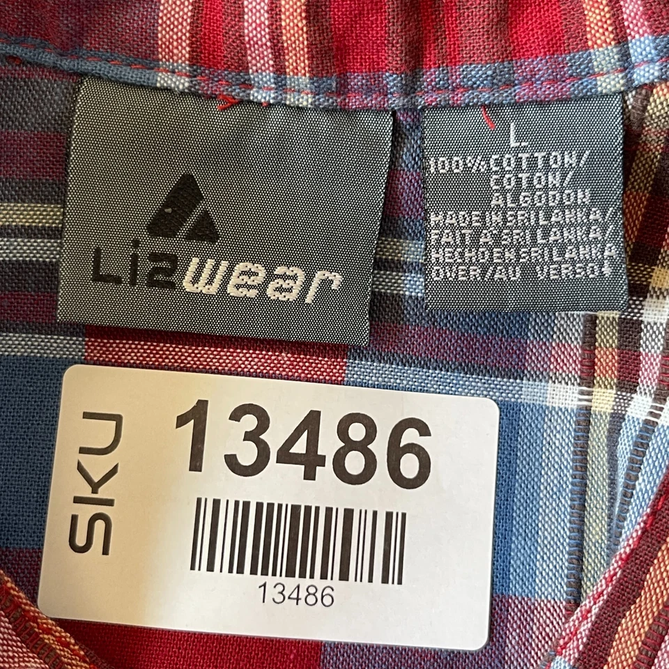 Lizwear Womens Button Up Top Size L Red Plaid 100% Cotton Long Sleeve Western - Image 2 of 4