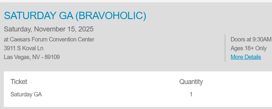 BRAVOCON 2025 (ONE) Saturday GA TICKET Wristband. PICKUP IN VEGAS !!! - Image 2 of 4