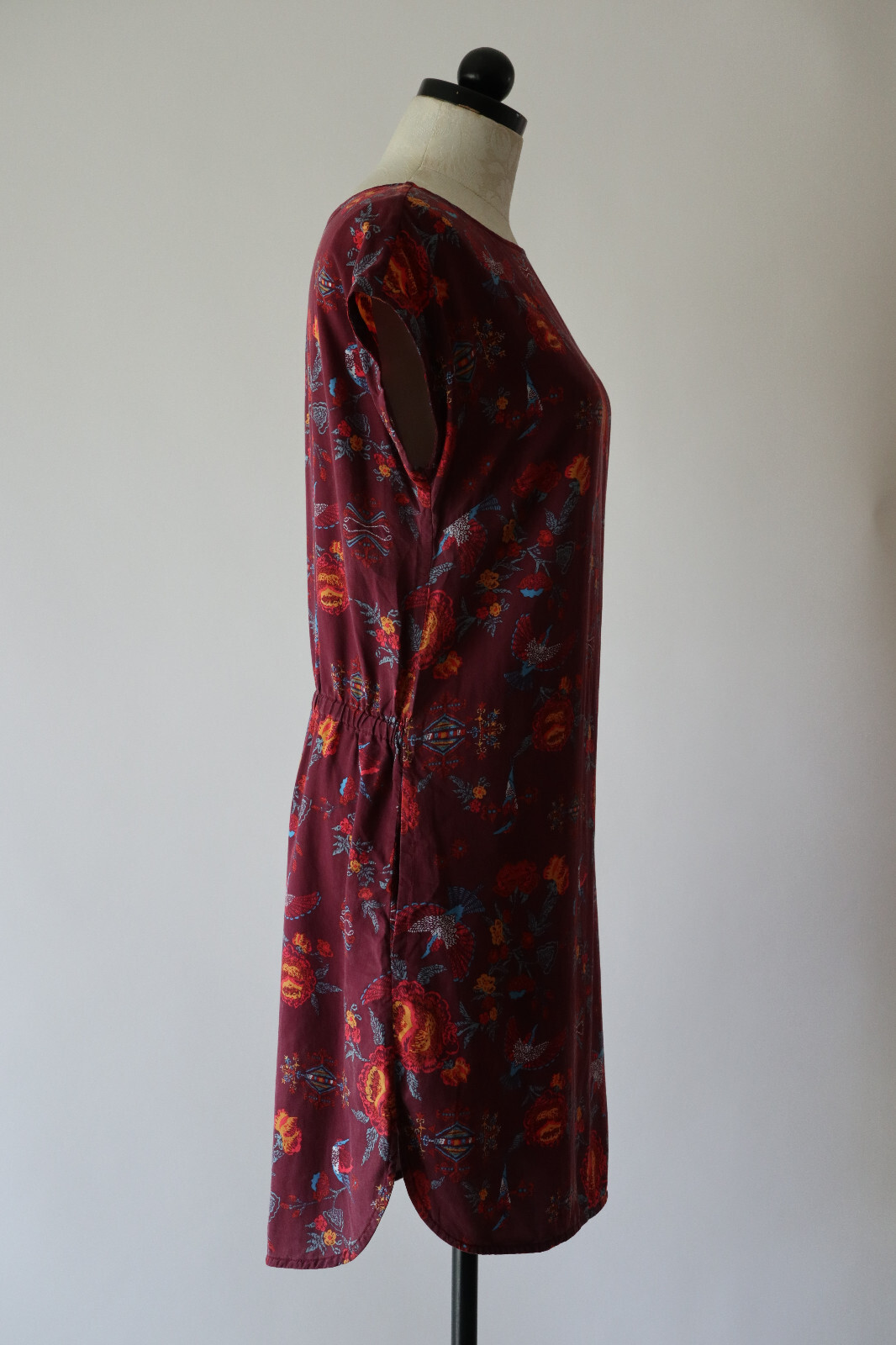 Patagonia Worn Wear Burgundy Colorful Lyocell Floral Bird Print Dress Women S thumbnail 19