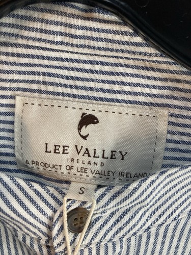 Lee Valley Ireland Shirt Mens Small Blue Linen Flannel Grandfather Striped Band - Picture 3 of 12