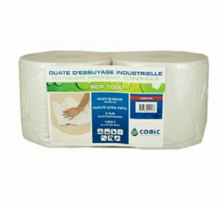 Bobine d'essuyage blanche 1000 feuilles collées pour l'hygiène des mains lot de 2