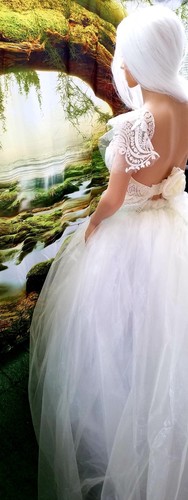 OLIVIA Ivory Peach & Mint Green Lace Organza & Tulle Corset Wedding Ballgown Set - Picture 9 of 12