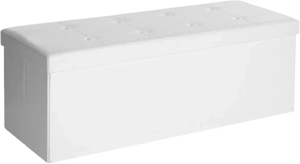 Faux Leather Folding Storage Ottoman Bench 43" White Modern Seat Toy Box Footres - Image 3 of 4