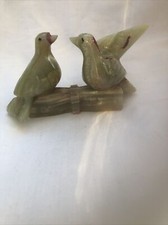 Vintage Onyx Ornament / Paper Weight . Green / Brown Birds On A Branch