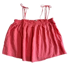 Loft Women’s Smocked Crop Top Lined Orange Adjustable Straps Sz XL