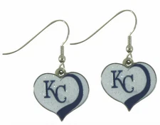 Kansas City Royals MLB Sports Team Logo Glitter Heart Earring Swirl Charm Set