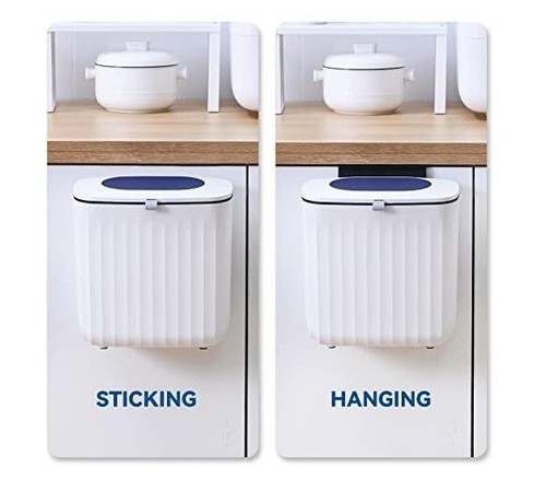 2.5 Gal Kitchen Compost Bin - Hanging Trash Can w/Lid for Cabinet/Under Sink - Picture 9 of 10