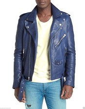 New Leather Jacket For Men's Pure Lambskin Biker Motorcycle Cafe Racer Jacket