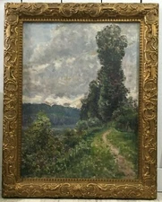 Henri Vignet (1857-1920) Impressionist Oil Landscape Sahurs 18 Normandy Rouen