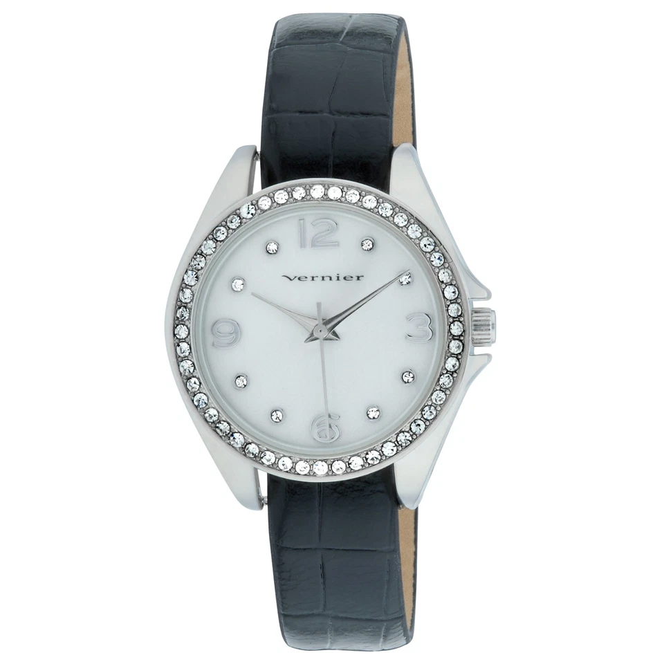 Vernier Women's Crystal Bezel Round Watch 10 Vegan Strap Watch - Image 2 of 4