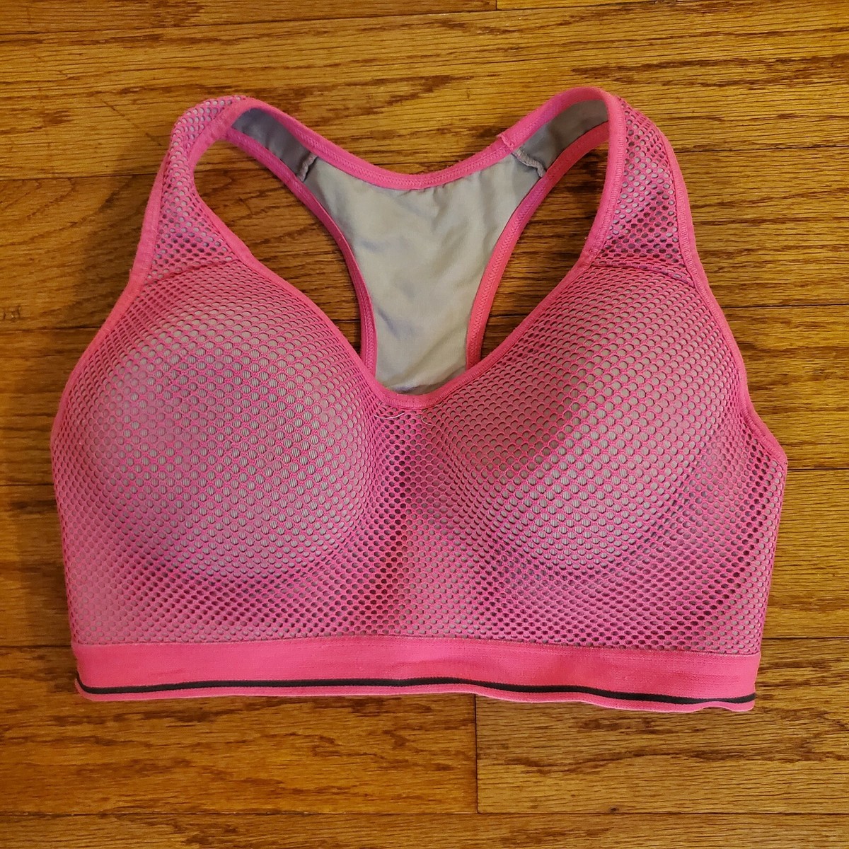 Danskin NOW 36B Pink Mesh Sports Bra Padded Cup Wire Free, Gray Lining  Racerback