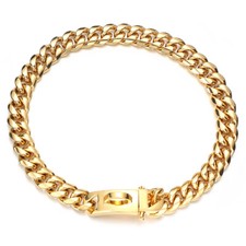 Pet Dog Solid Stainless Steel Choker 19mm Gold Cuban Link Chain Collar 24inch