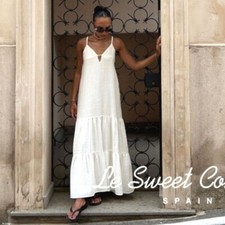Zara Maxi Boho Flowy Dress Size M White NWT