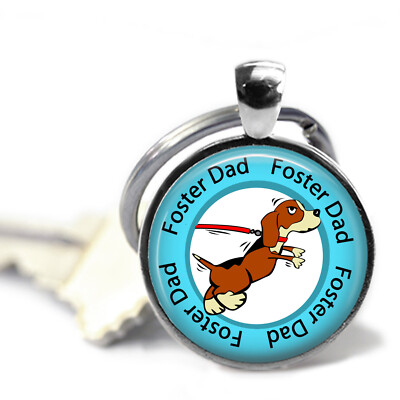 Foster Dad Dog Adoption Fostering Glass Top Key Chain Ring Handmade Gift