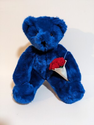 Vermont Teddy Bear Royal Blue Plush Friend for Life Rose Bouquet
