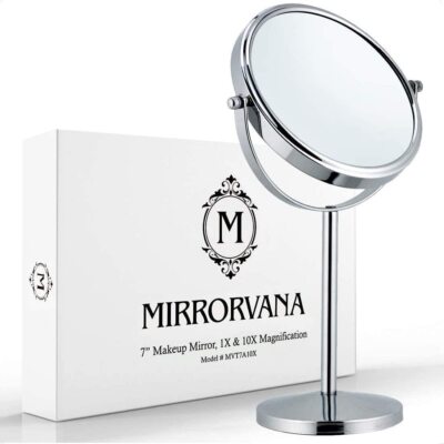 7'' Double Sided 10X/1X Magnifying Makeup Mirror on 14'' Tall Stand Chrome