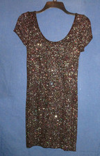 Forever21 Multi-color Glitter Stretch Black Party Dress M Bodycon Short Sleeves