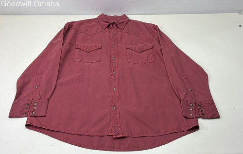 Schnee's Men's Red Silk Cotton Western Pearl Snap Shirt Bozeman Montana Sz L