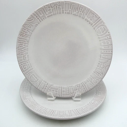 Frankoma Mayan Aztec White Sand Dinner Plate 10 inch Set of 2 Vintage