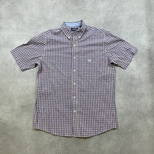 Chaps Shirt Mens Medium Short Sleeve Plaid Checkered Western Button Down, Red