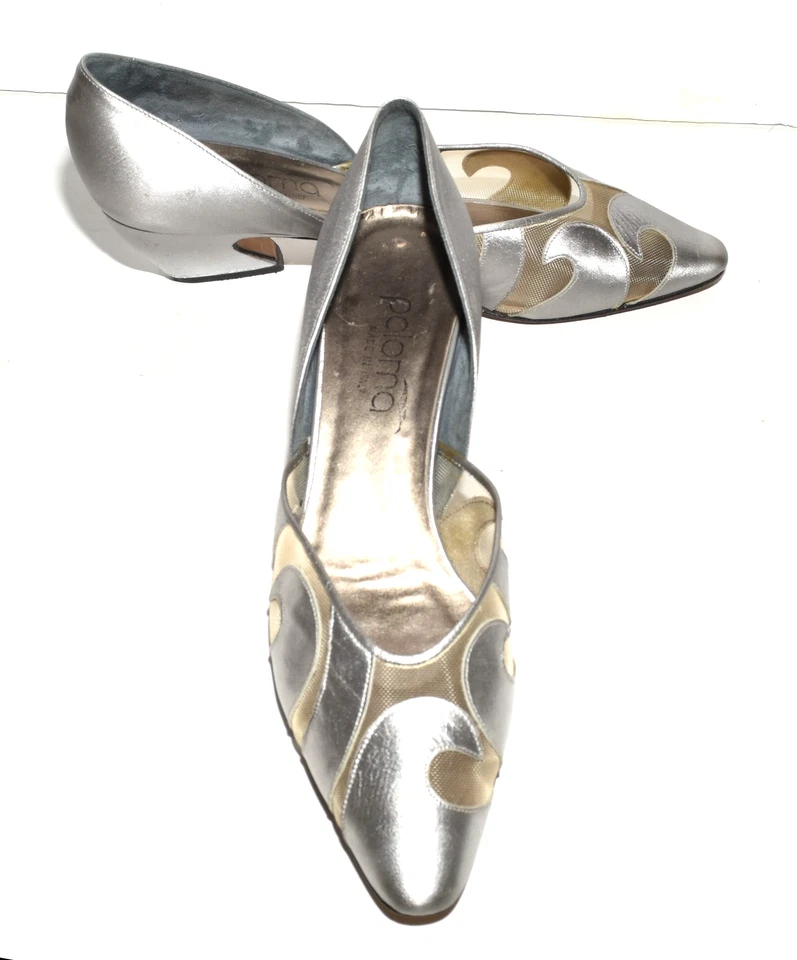 Paloma Silver Swirled Leather with Mesh Kitten Heel Pumps Size 8.5AA - Image 3 of 4