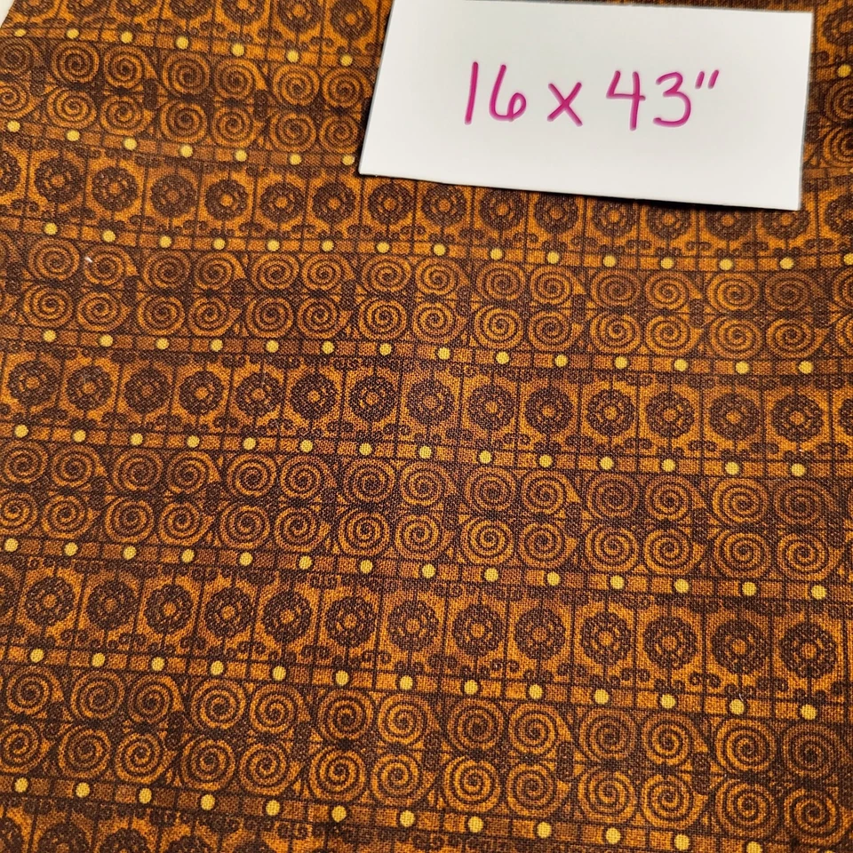 Cotton Fabric Lot 8 Pcs Fall Brown Prints Floral Geo Dot 18x44–10x21" Orange  - Image 3 of 4