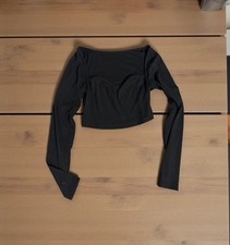SHEIN Black Ribbed Sweetheart Neck Long Sleeve Corset Style Crop Top