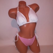Victoria Secret Swim Bikini Top Bottom XL Pink White Solid Triangle String New