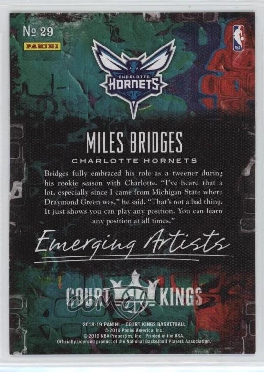 2018-19 Panini Court Kings Emerging Artists Miles Bridges #29 Rookie RC - Image 2 of 2
