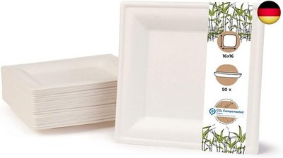 GREENBOX Umweltverträgliches Bagasse Geschirr Einweg | 50 Stück Zuckerrohr T
