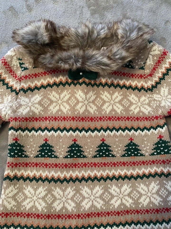 Tommy Bahama Suéter Vestido Niñas 4T Árboles de Navidad Imitación Piel Cuello Vacaciones Foto 2 de 4