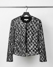 ADORE Women's Black Sequin Blazer Jacket Size Large Open Front Shimmering