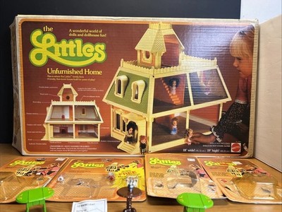 VTG 1980 Mattel THE LITTLES Home Dollhouse ~ Some Furniture And The Box~ See Pic