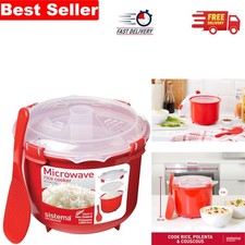 Compact Red Rice Cooker | 2.6L BPA-Free Microwave Steamer - Dishwasher Safe