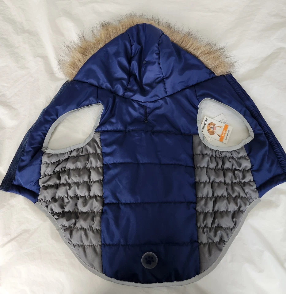 Chaleco acolchado de piel con capucha azul y gris nuevo con etiquetas mediano SimplyDog regalo otoño/invierno Foto 3 de 4