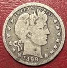 1899 Barber Silver Quarter. Free Shipping