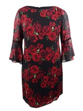 Jessica Howard Women's Bell-Sleeve Floral Shift Dress (6, Black/Red)