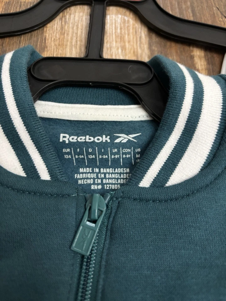 NUEVO Reebok Conjunto de 2 piezas Sudadera Vestido y Pantalones Cortos Chaqueta Verde azulado Talla 8/Mediano Foto 3 de 4
