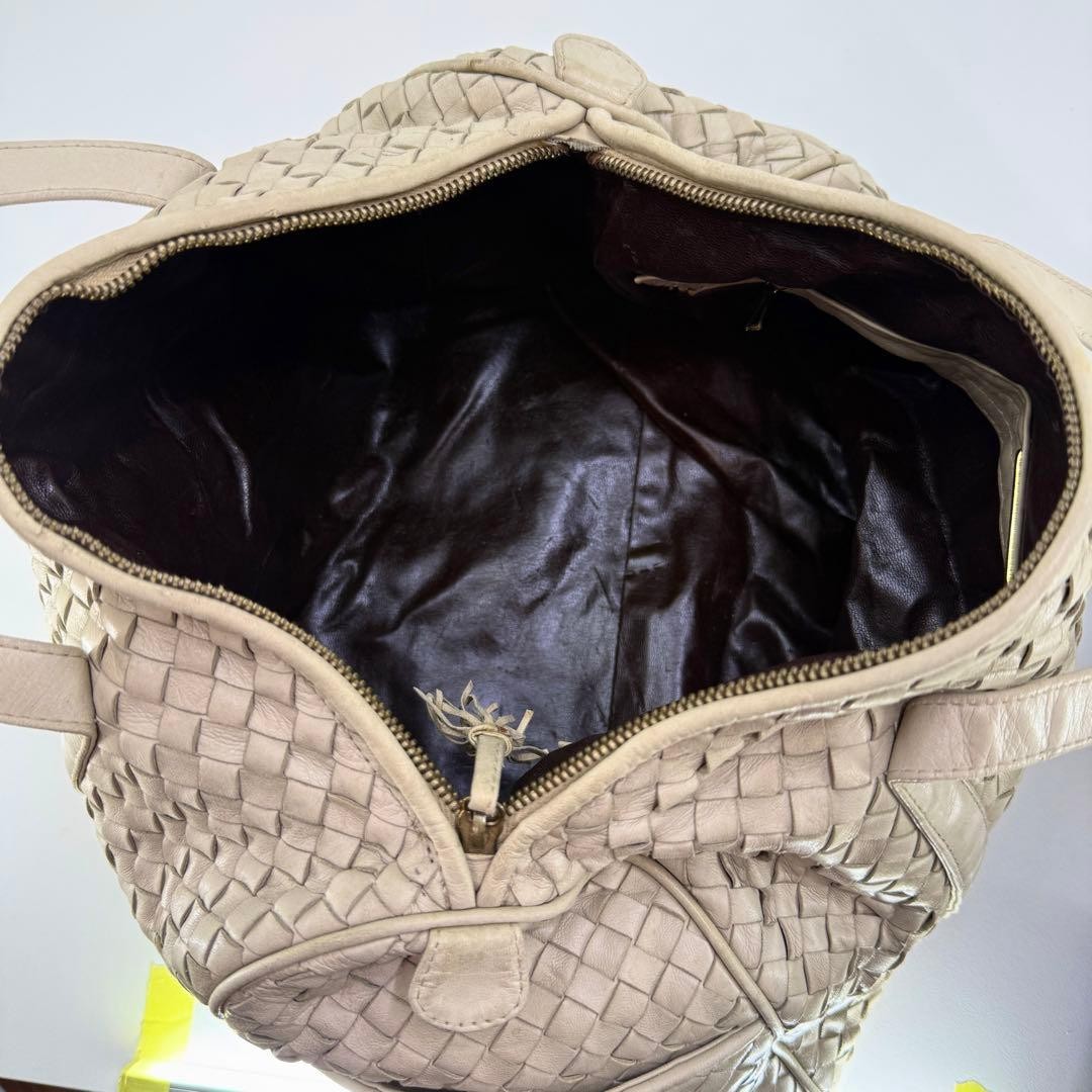 BOTTEGA VENETA Leather Handbag Beige Intrecciato Woven Tote Classic Authentic thumbnail 12